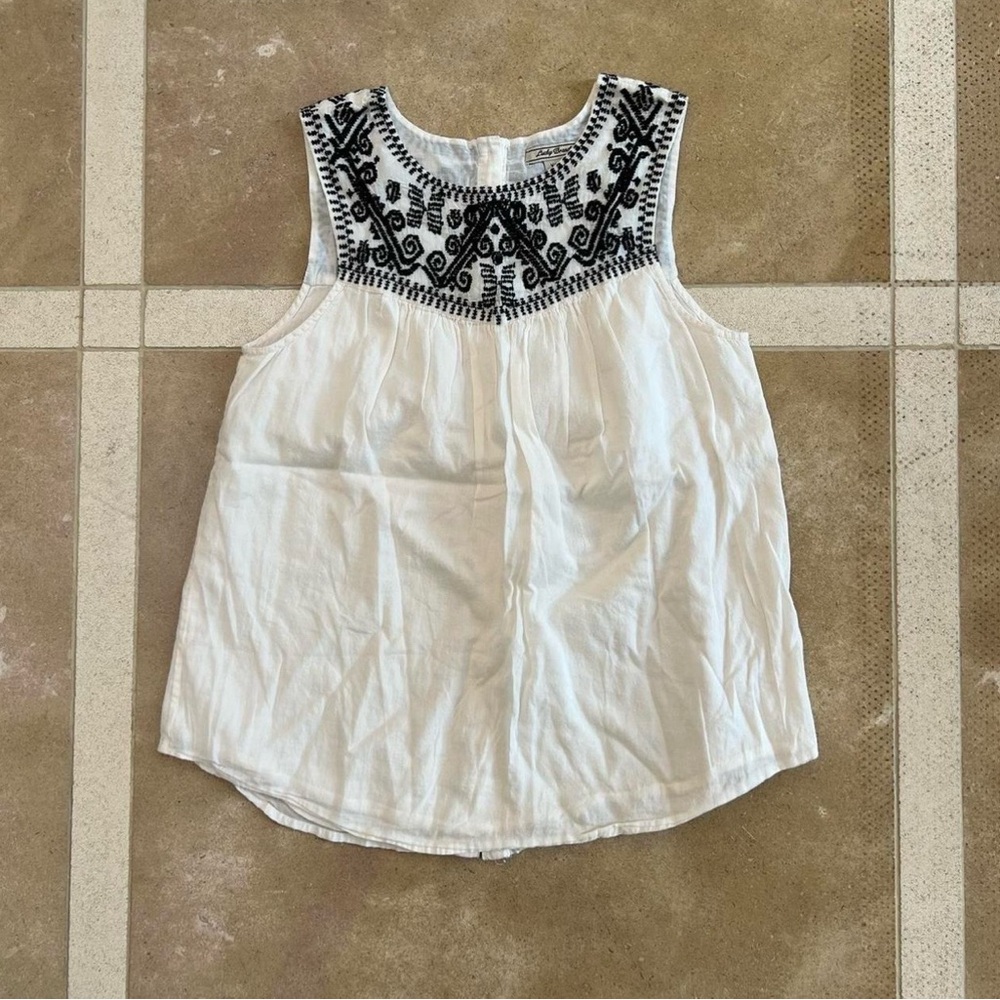 Lucky Brand Ivory Blouse with Black Embroidery